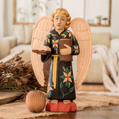 Alternate image for Hand-Painted Wood Angel Sculpture from Guatemala Wise Angel