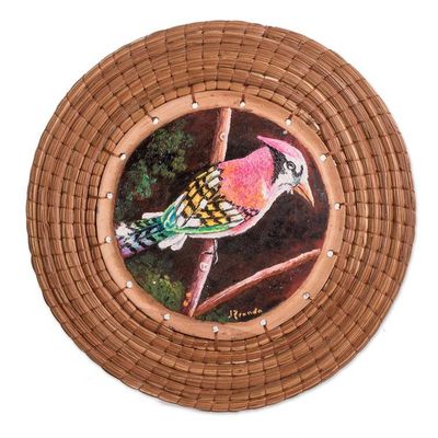 Alternate image for Hand-Painted Cedar Wood Pine Needle Bird Wall Accent Rainbow Jay