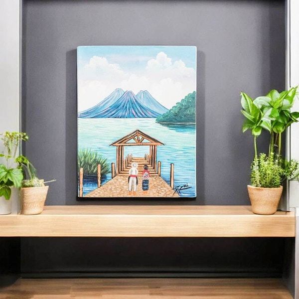 Alternate image for Stretched Oil Impressionist Painting of Natural Scene Visiting the Lake