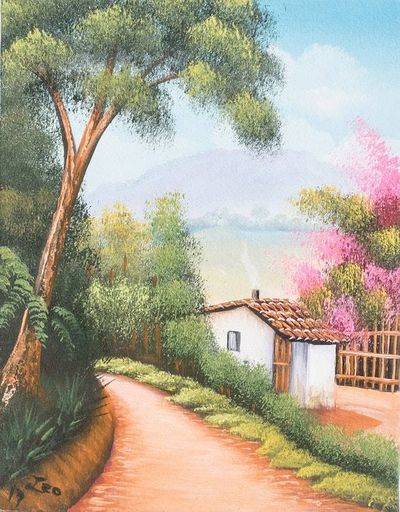 Alternate image for Stretched Oil Impressionist Painting of Traditional Scene Lovely Home