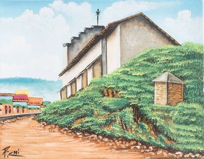 Alternate image for Stretched Oil Impressionist Painting of Traditional Building San Juan Comalapa II
