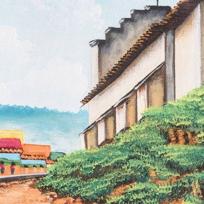 Alternate image for Stretched Oil Impressionist Painting of Traditional Building San Juan Comalapa II