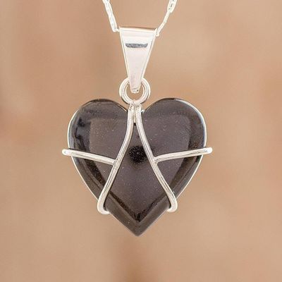 Alternate image for Black Jade and Sterling Silver Heart Pendant Necklace Inspiring Destiny