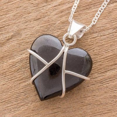Alternate image for Black Jade and Sterling Silver Heart Pendant Necklace Inspiring Destiny