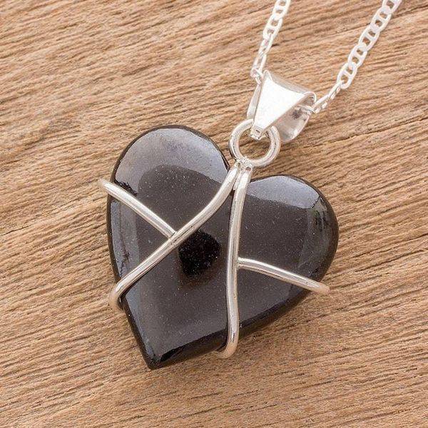 Alternate image for Black Jade and Sterling Silver Heart Pendant Necklace Inspiring Destiny
