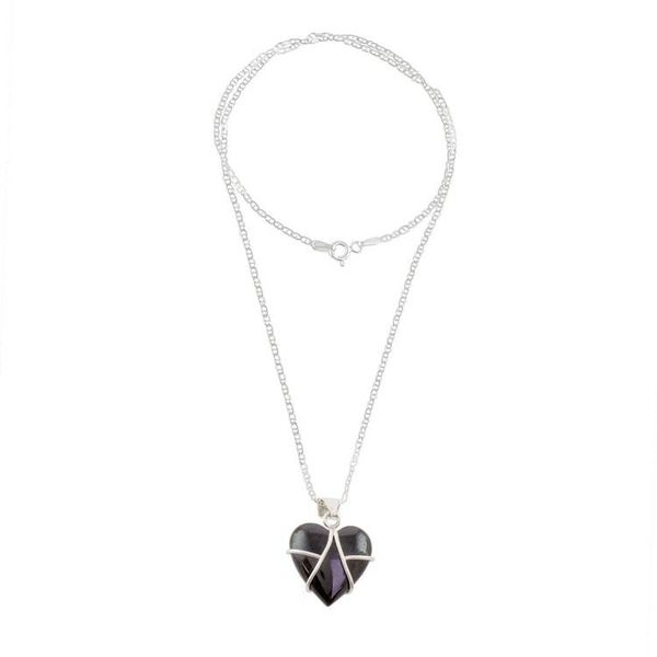 Alternate image for Black Jade and Sterling Silver Heart Pendant Necklace Inspiring Destiny