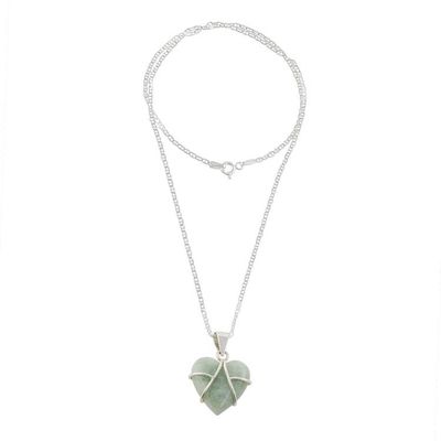 Alternate image for Jade and Sterling Silver Heart Pendant Necklace Hopeful Destiny