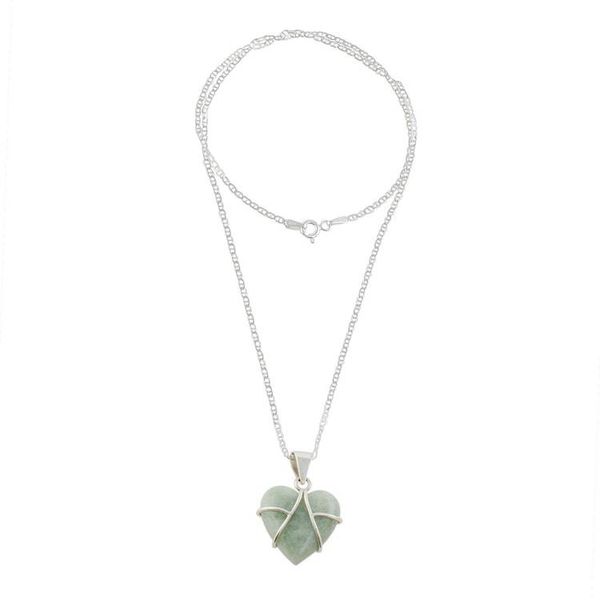 Alternate image for Jade and Sterling Silver Heart Pendant Necklace Hopeful Destiny