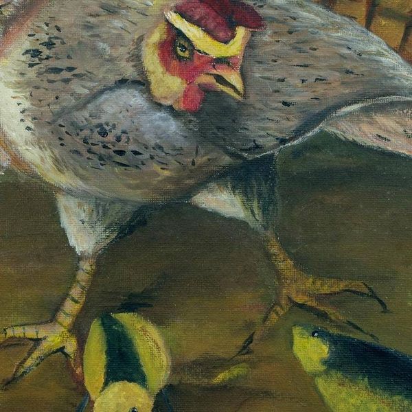Alternate image for Signed Realist Painting of Farm Chickens from Costa Rica On the Farm