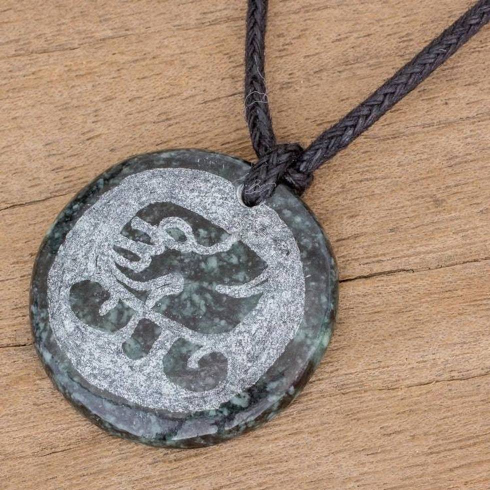 Jade Pendant Necklace of Mayan Figure Keme from Guatemala 'Keme Medallion'