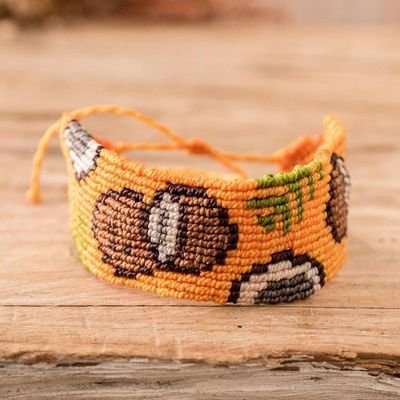 Alternate image for Tropical-Themed Handwoven Orange Macrame Wristband Bracelet Orange Tropic