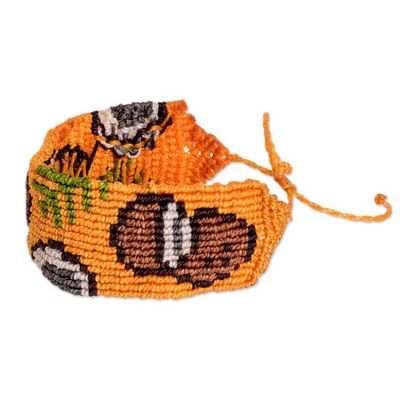 Alternate image for Tropical-Themed Handwoven Orange Macrame Wristband Bracelet Orange Tropic