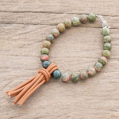 Alternate image for Unakite And Green Jade Beaded Bracelet From Mexico Mayan Visions