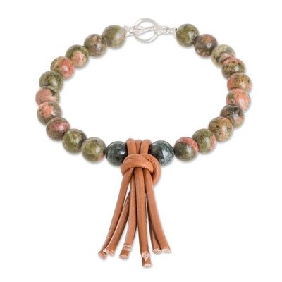 Alternate image for Unakite And Green Jade Beaded Bracelet From Mexico Mayan Visions