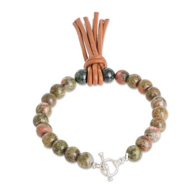 Alternate image for Unakite And Green Jade Beaded Bracelet From Mexico Mayan Visions