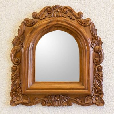 Alternate image for Guatemalan Colonial Style Carved Wood Wall Mirror Beatriz
