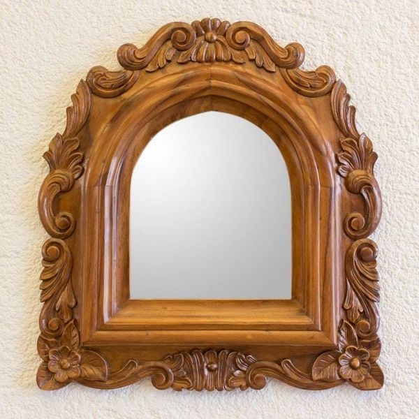 Alternate image for Guatemalan Colonial Style Carved Wood Wall Mirror Beatriz