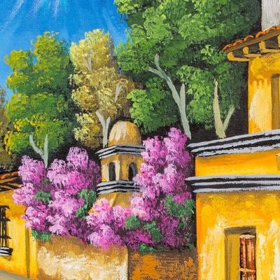 Alternate image for Colorful Oil Painting of the Guatemalan City of Antigua Colonial Street