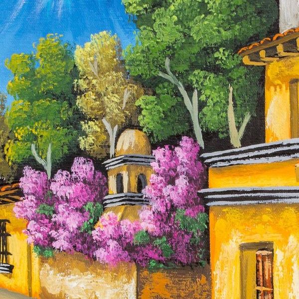 Alternate image for Colorful Oil Painting of the Guatemalan City of Antigua Colonial Street