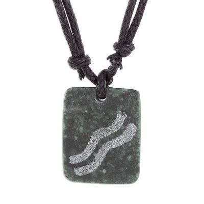 Alternate image for Jade Zodiac Aquarius Pendant Necklace from Guatemala Verdant Aquaris