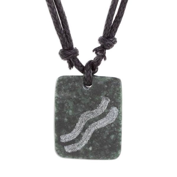 Alternate image for Jade Zodiac Aquarius Pendant Necklace from Guatemala Verdant Aquaris