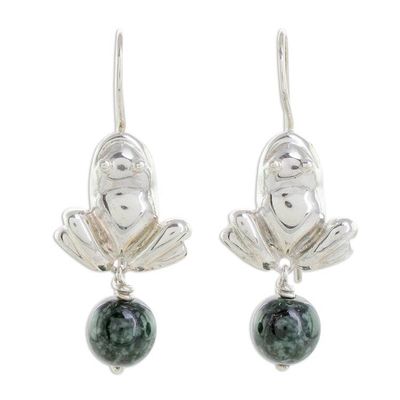 Alternate image for Jade Frog Dangle Earrings from Guatemala In the Pond