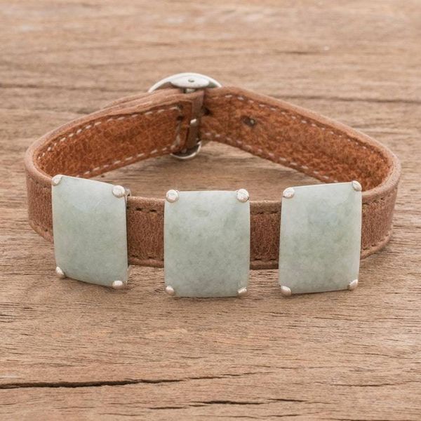 Alternate image for Jade and Leather Pendant Bracelet in Apple Green Inspiring Apple Green Beauty