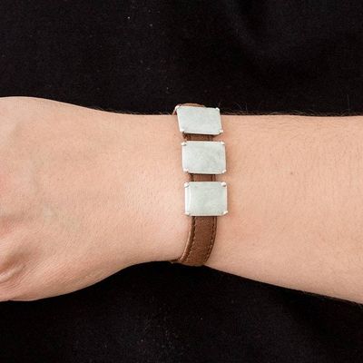 Alternate image for Jade and Leather Pendant Bracelet in Apple Green Inspiring Apple Green Beauty