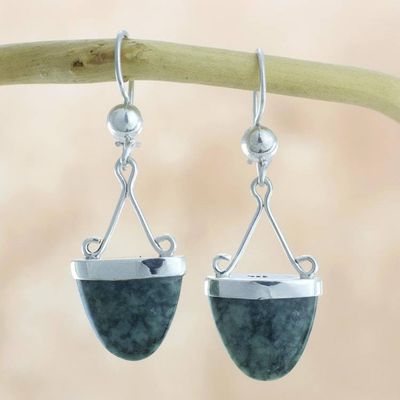 Alternate image for Artisan Crafted Green Jade Sterling Silver Earrings Power of Life