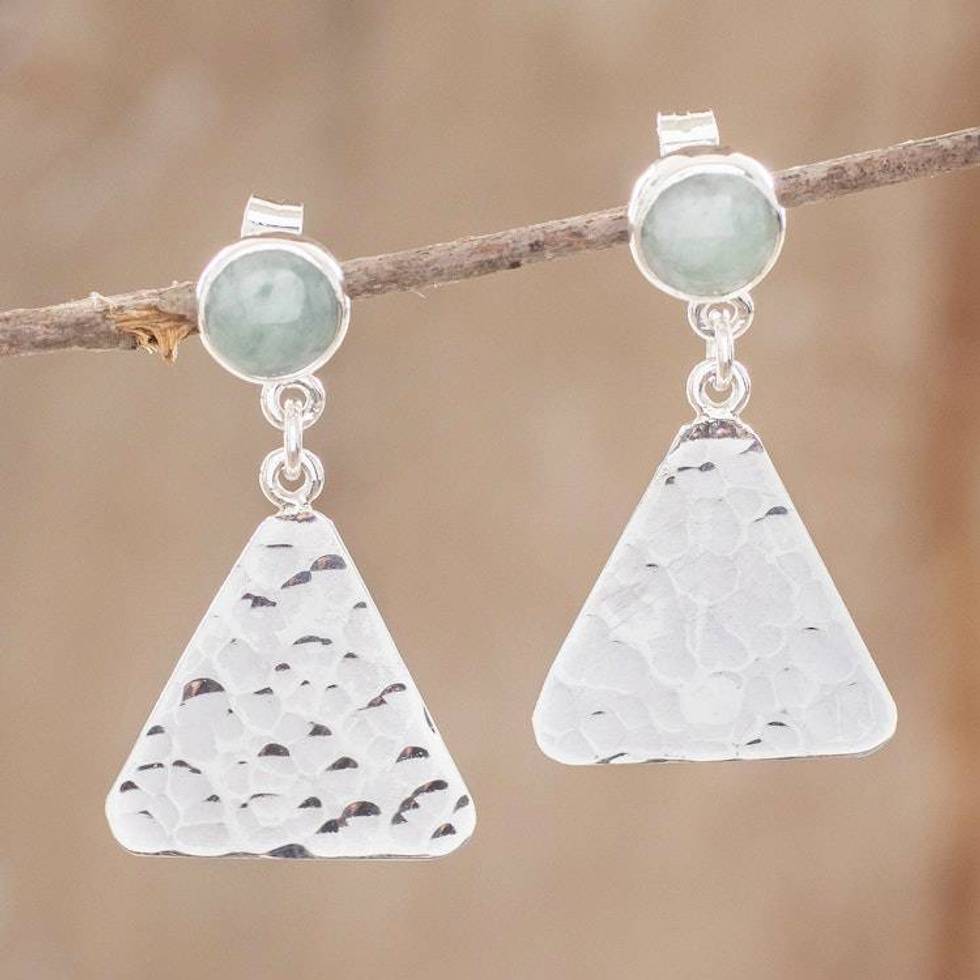 Silver and Apple Green Jade Dangle Earrings from Guatemala 'Mountains in Jade'