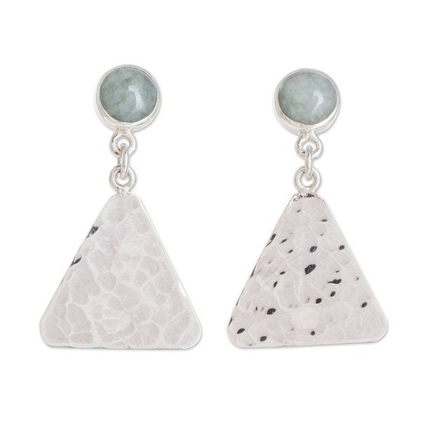 Alternate image for Silver and Apple Green Jade Dangle Earrings from Guatemala Mountains in Jade