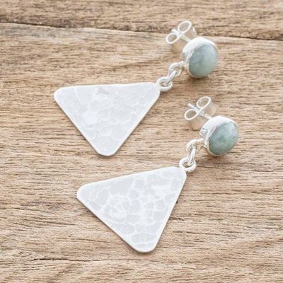 Alternate image for Silver and Apple Green Jade Dangle Earrings from Guatemala Mountains in Jade