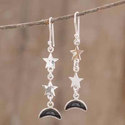 Alternate image for Black Jade Star and Moon Dangle Earrings from Guatemala Starry Nights in Black
