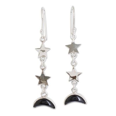 Alternate image for Black Jade Star and Moon Dangle Earrings from Guatemala Starry Nights in Black