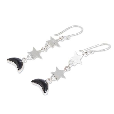 Alternate image for Black Jade Star and Moon Dangle Earrings from Guatemala Starry Nights in Black