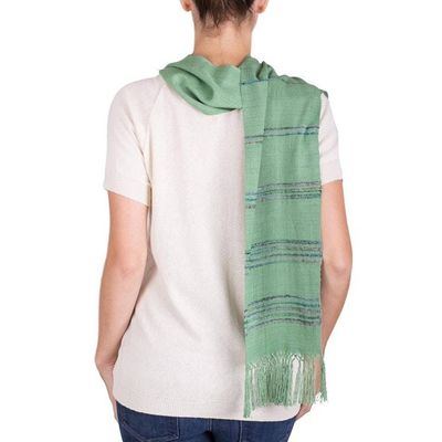 Alternate image for Backstrap Loom Handwoven Green Rayon Scarf Mystic Maya Meadows