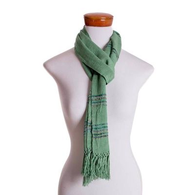 Alternate image for Backstrap Loom Handwoven Green Rayon Scarf Mystic Maya Meadows
