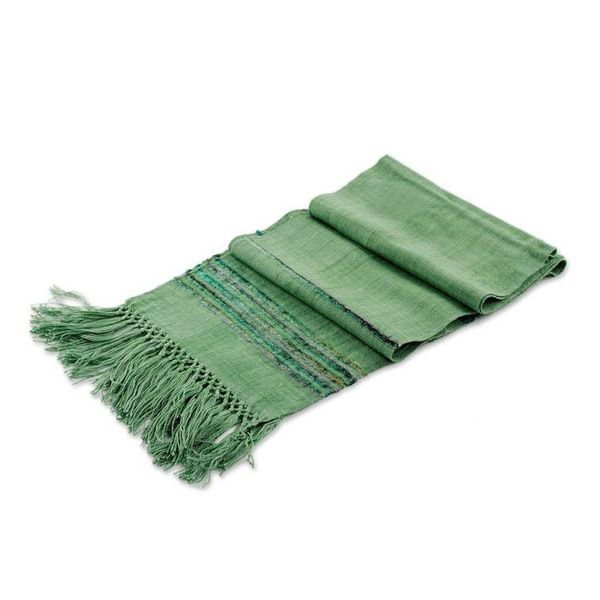 Alternate image for Backstrap Loom Handwoven Green Rayon Scarf Mystic Maya Meadows