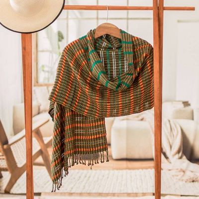 Primary image for Geometric Viridian and Honey Cotton Shawl from Guatemala Viridian Sunday