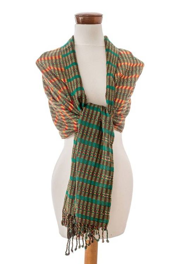 Alternate image for Geometric Viridian and Honey Cotton Shawl from Guatemala Viridian Sunday