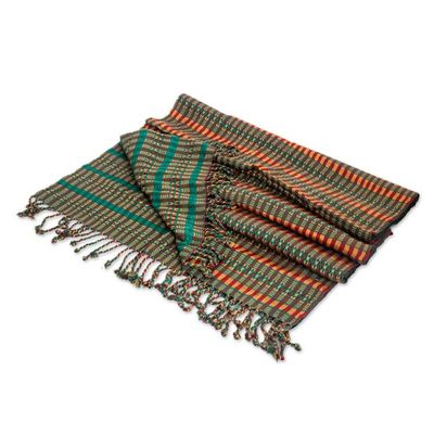 Alternate image for Geometric Viridian and Honey Cotton Shawl from Guatemala Viridian Sunday