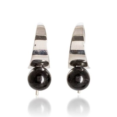 Alternate image for Avant-Garde Polished Natural Black Jade Half-Hoop Earrings Enigmatic Jade