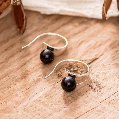 Alternate image for Avant-Garde Polished Natural Black Jade Half-Hoop Earrings Enigmatic Jade