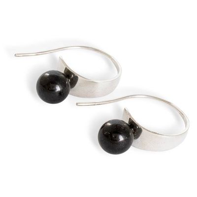 Alternate image for Avant-Garde Polished Natural Black Jade Half-Hoop Earrings Enigmatic Jade