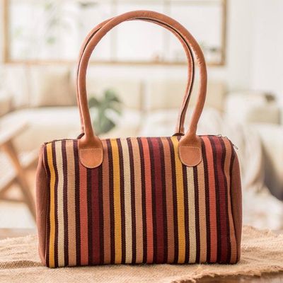 Primary image for Leather-Accented Warm-Toned Striped Cotton Handbag Striped Realm