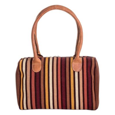 Alternate image for Leather-Accented Warm-Toned Striped Cotton Handbag Striped Realm