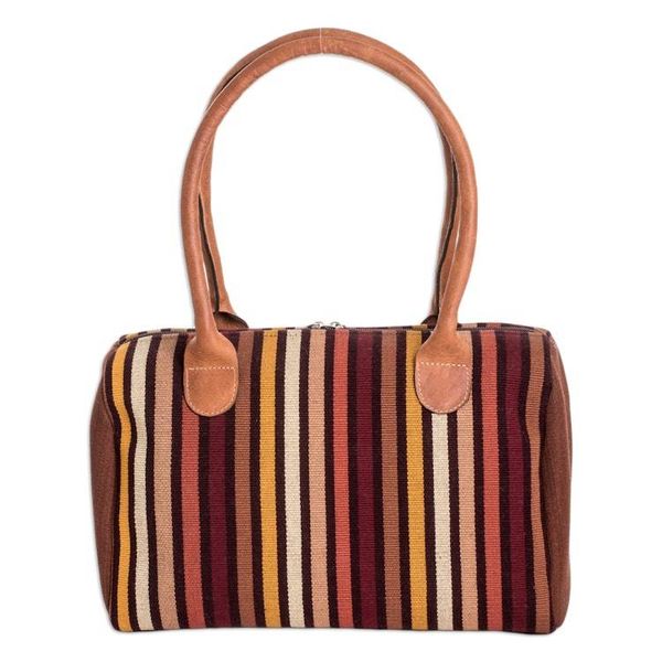 Alternate image for Leather-Accented Warm-Toned Striped Cotton Handbag Striped Realm