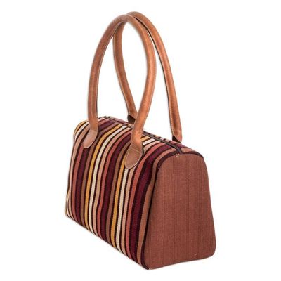 Alternate image for Leather-Accented Warm-Toned Striped Cotton Handbag Striped Realm