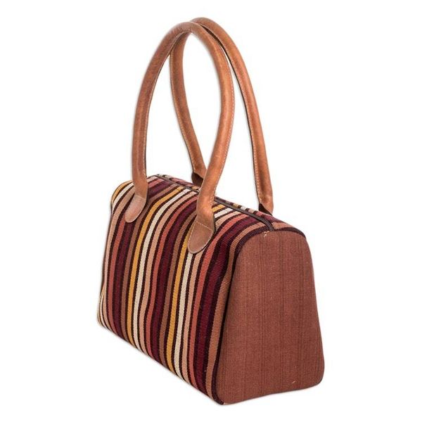Alternate image for Leather-Accented Warm-Toned Striped Cotton Handbag Striped Realm