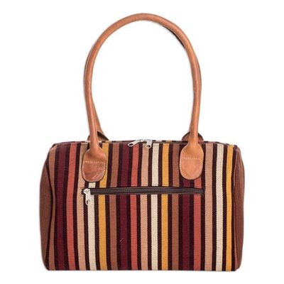 Alternate image for Leather-Accented Warm-Toned Striped Cotton Handbag Striped Realm